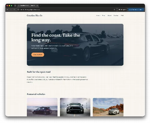 Coastal theme — live Glovebox Site demo